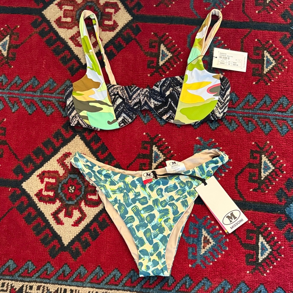 Missoni Patterned Bikini Set in Green, Blue, Yellow, Black